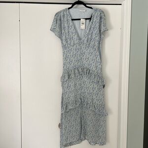 Lush Blue Floral Midi Dress